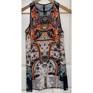 Clover Canyon Women’s Crepe Abstract Art Floral Print Blouse Tank Top Size XS
